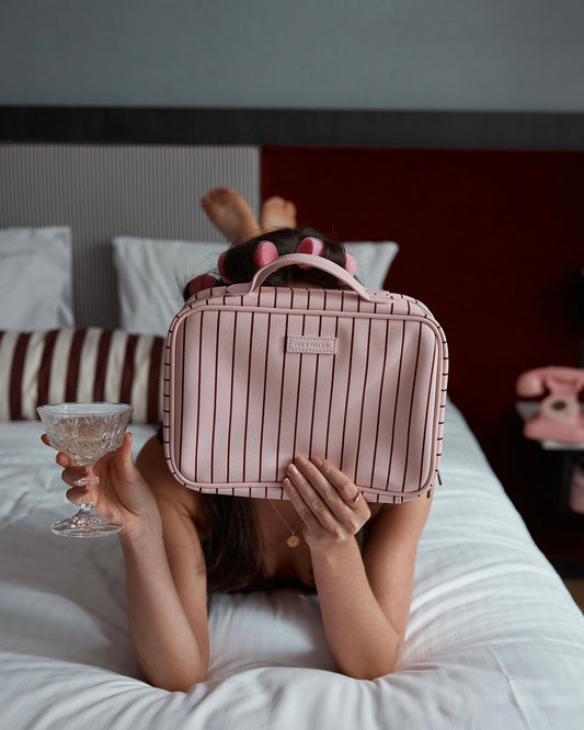 Makeup Bag/Toiletry Bag (Rosé Pinstripe)