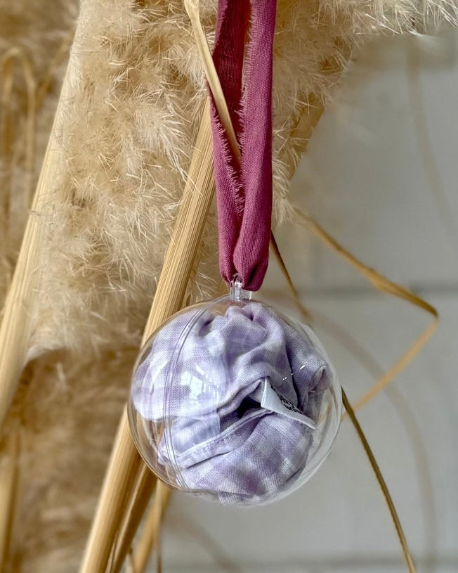 Christmas Bauble Scrunchie (Lilac Gingham)