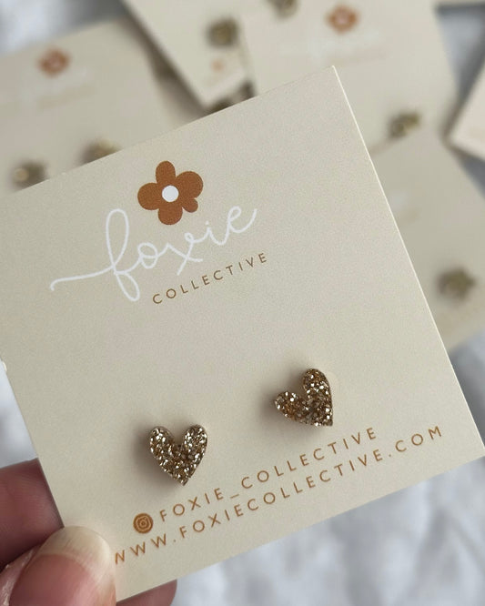 Mini Heart Studs (Gold Glitter)