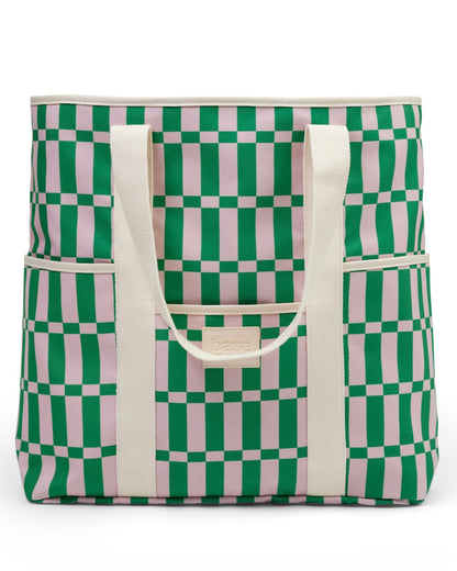 Beach Base Tote Bag (Pink/Green Check)