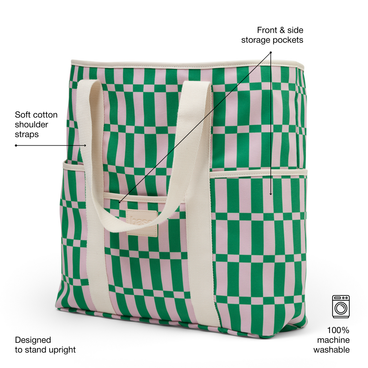 Beach Base Tote Bag (Pink/Green Check)