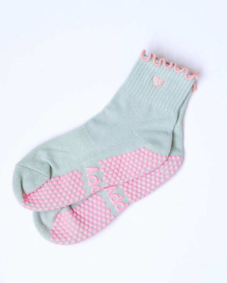 Grippy Socks (Sage/Pink Frill)