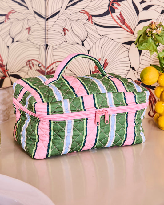 Quilted Cotton Toiletry Case (Cactus Stripe)