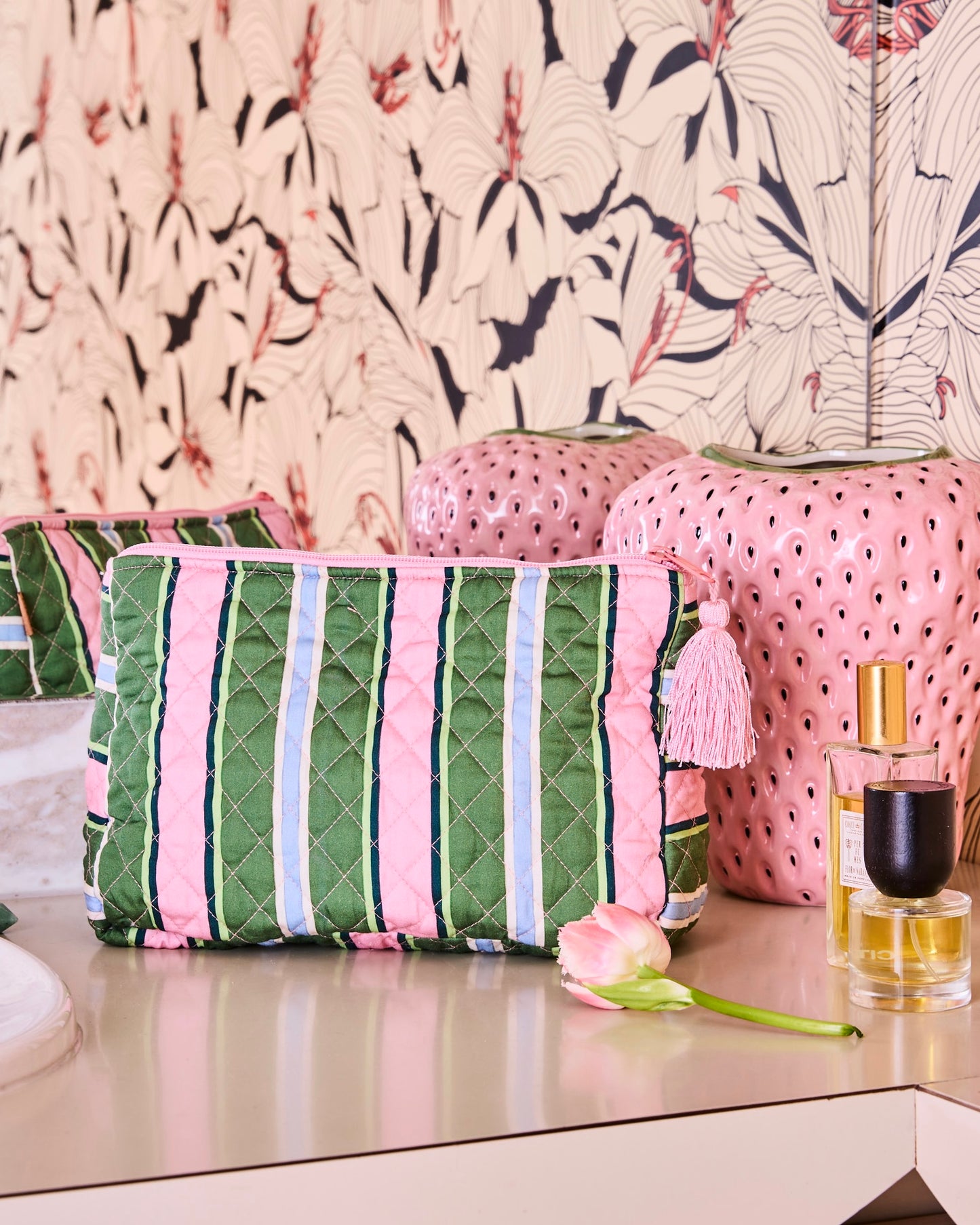 Quilted Cotton Toiletry Purse (Cactus Stripe)