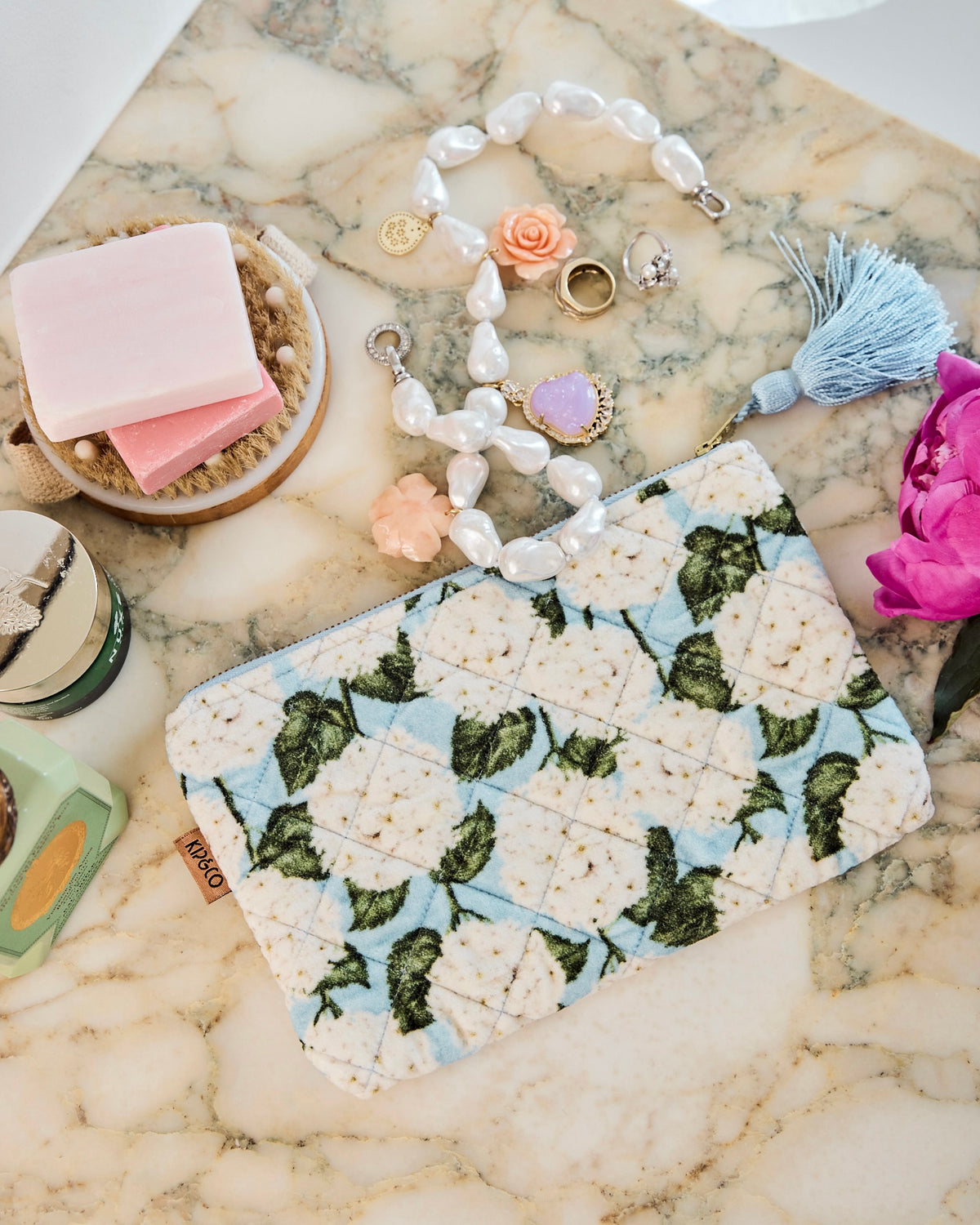 Velvet Cosmetic Purse (Hydrangea)