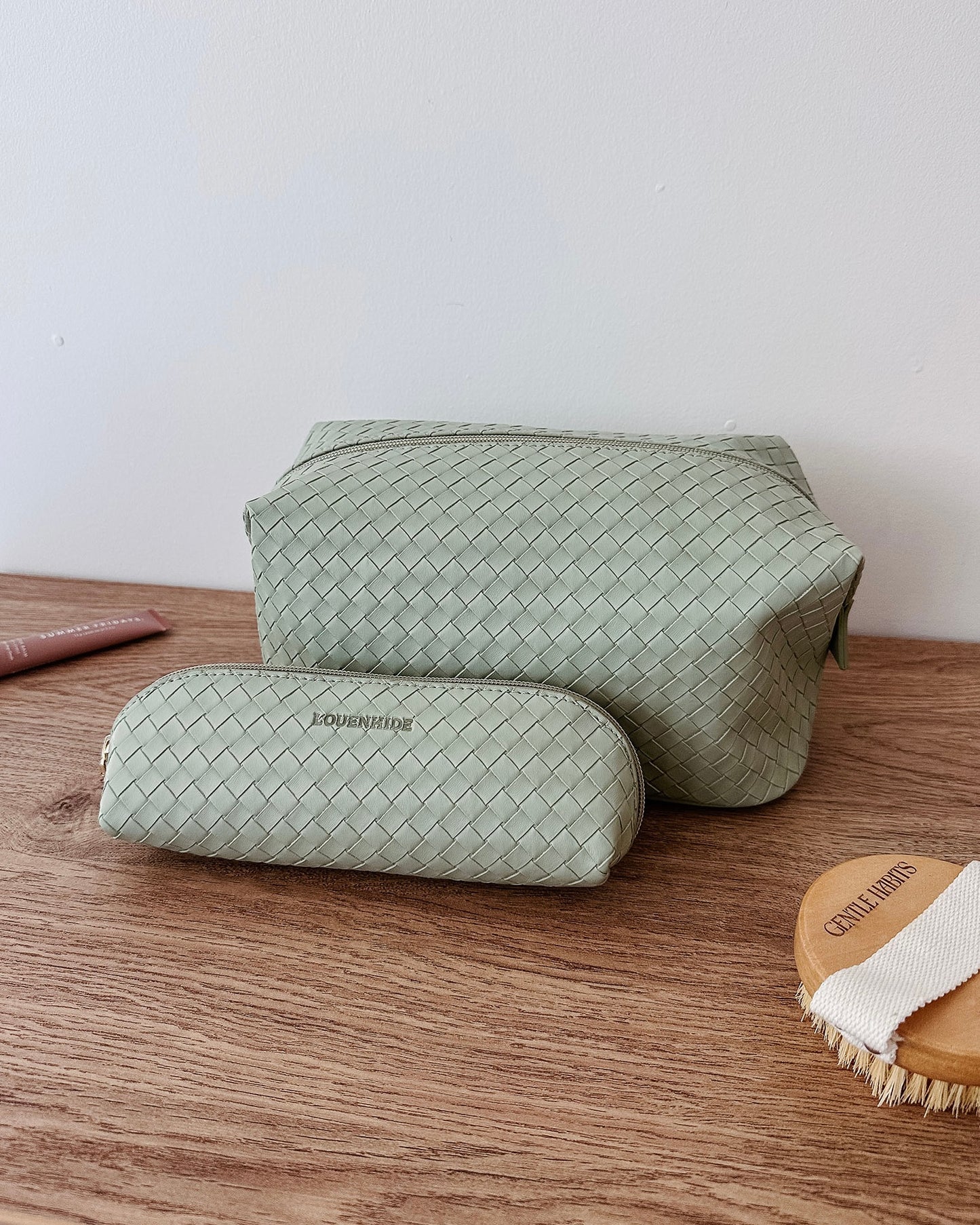 Lucinda Jayne Woven Makeup Bag Set (Sage Green)