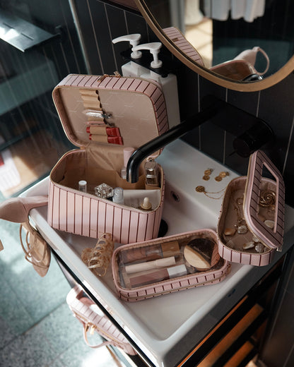 Nested Cosmetic Trio (Rosé Pinstripe)
