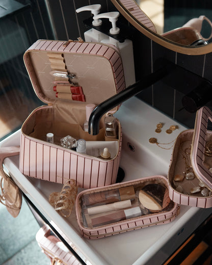 Classic Vanity Case (Rosé Pinstripe)