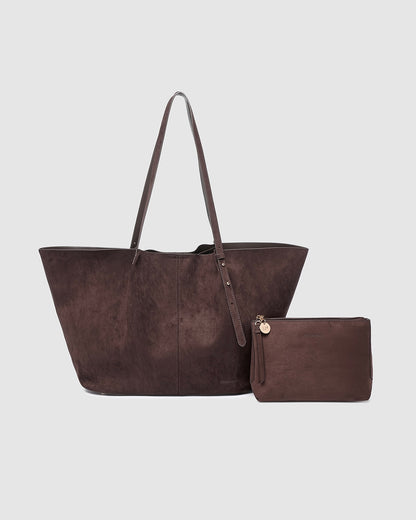 Sawyer Tote and Pouch Set (Chocolate Suedette)