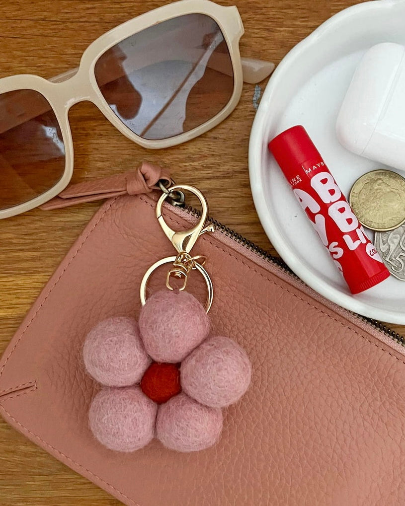 Felt Flower Key Ring (Pink)