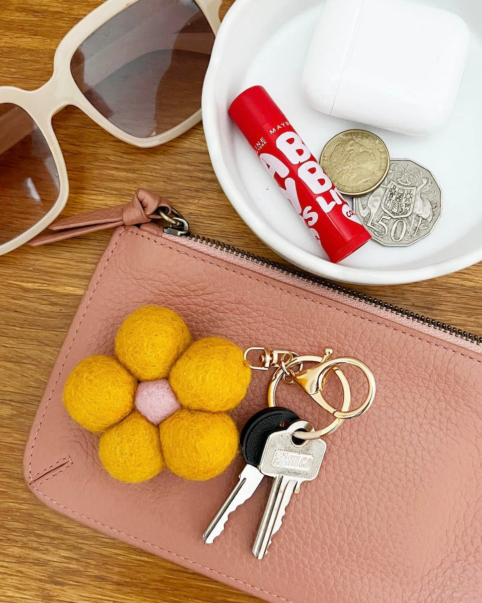 Felt Flower Key Ring (Yellow)