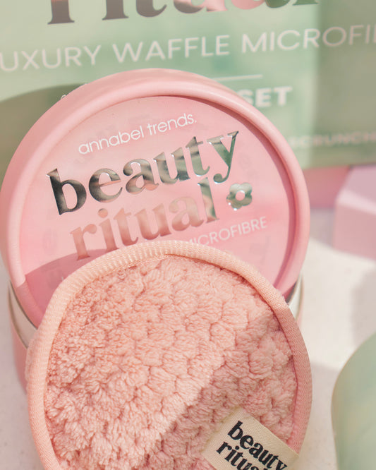 annabel trends, beauty ritual, cleansing pads, microfibre, dusty pink