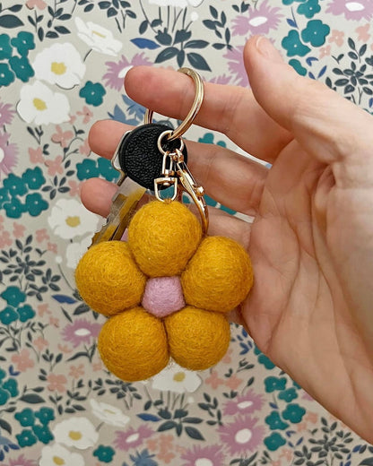 Felt Flower Key Ring (Yellow)