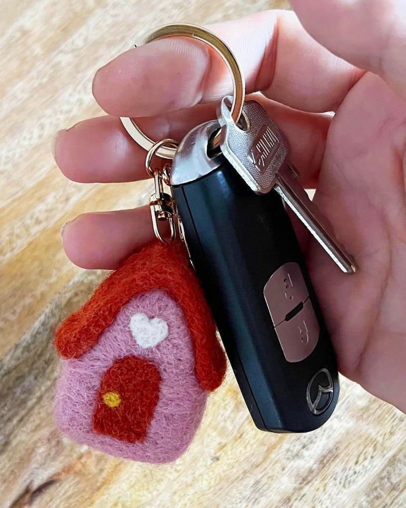 Felt House Key Ring (Pink)