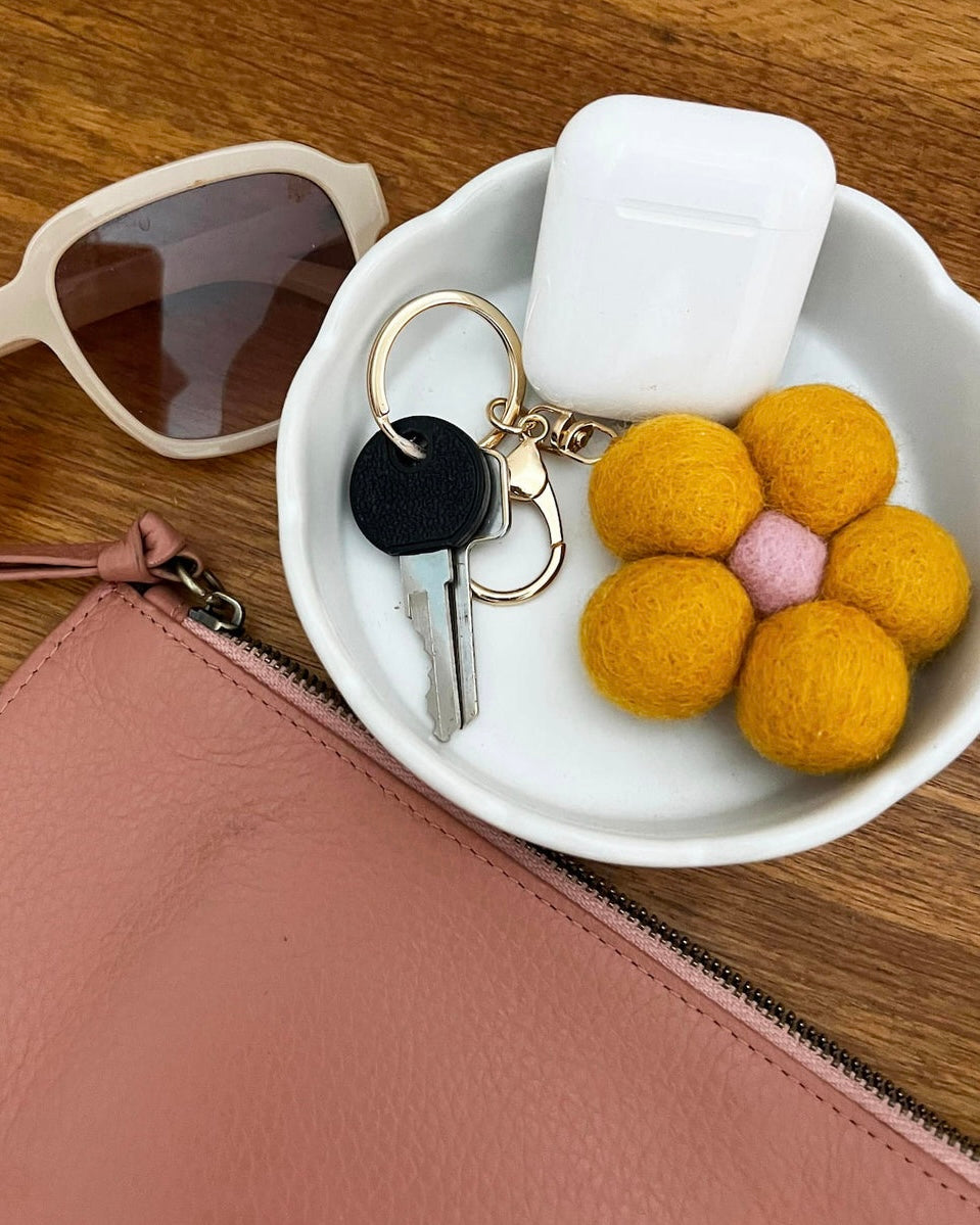 Felt Flower Key Ring (Yellow)