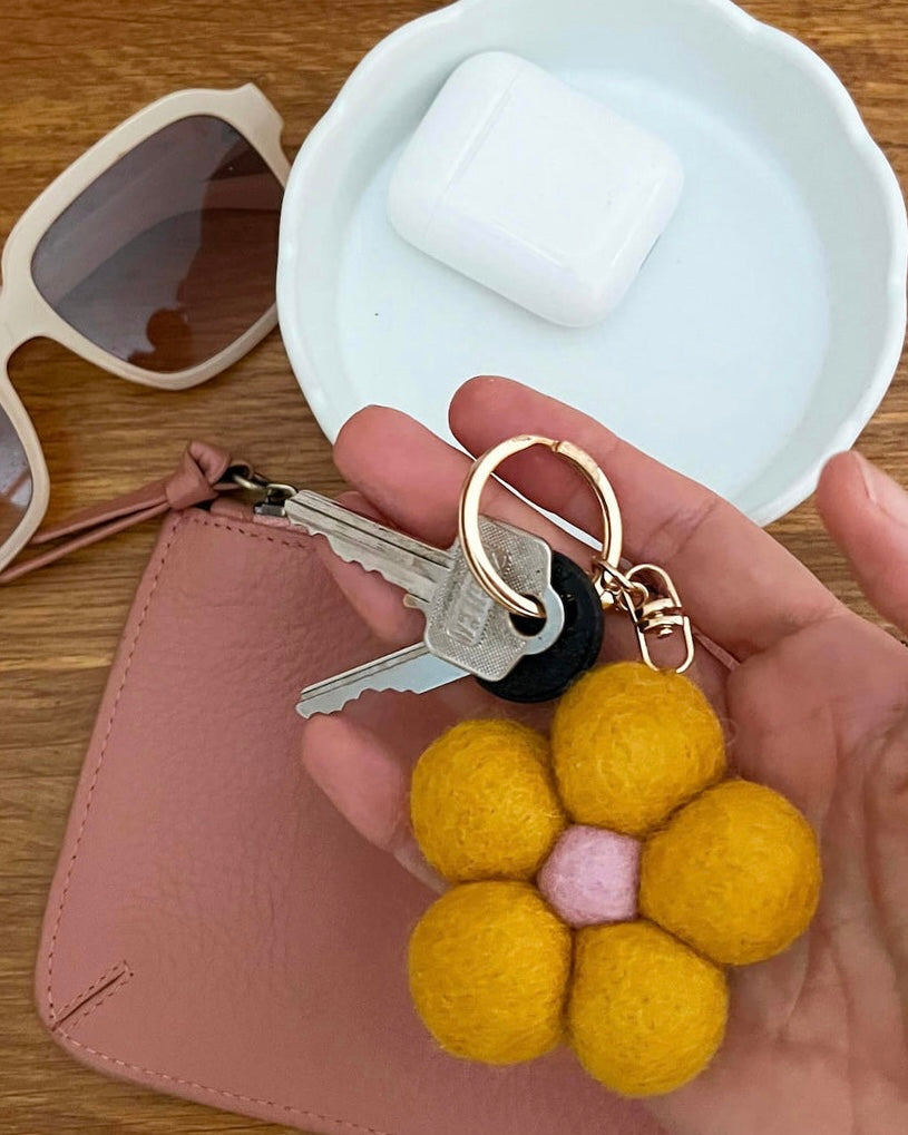 Felt Flower Key Ring (Yellow)