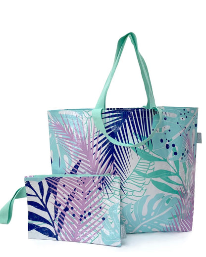 hello weekend, weekender bag, botanical, waterproof bag, recycled materials, shopping bag, tote bag, eco friendly
