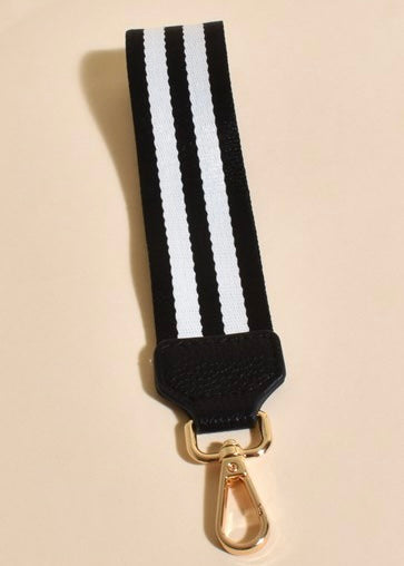catalina wristlet, key ring, adorne, black/white stripe