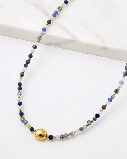denver necklace, beaded necklace, navy, zafino