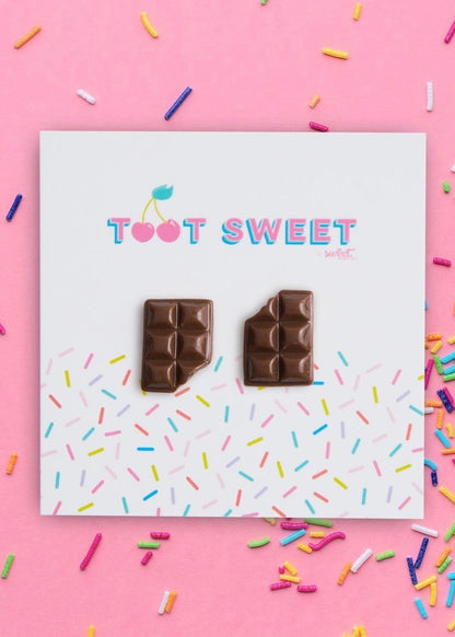 toot sweet, studs, chocolate bar studs, chocolate, polymer clay 