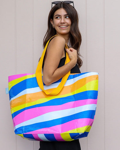 hello weekend, weekender bag, calypso, waterproof bag, recycled materials, shopping bag, tote bag, eco friendly