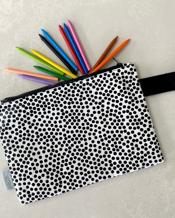 hello weekend, good to go pouch, speckle, waterproof pouch, recycled materials, pouch, clutch bag, eco friendly