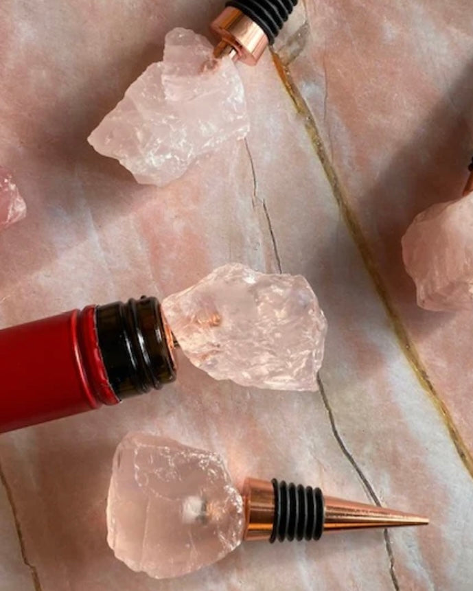 rose quartz, crystal, wine stopper, bottle stopper, rose quartz 