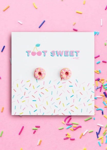 toot sweet, studs, strawberry doughnut, donut, polymer clay 