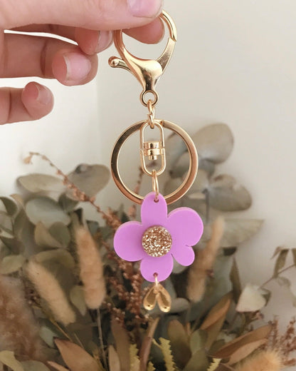 foxie collective, key ring, lilac, flower, lilac keyring, acrylic keyring