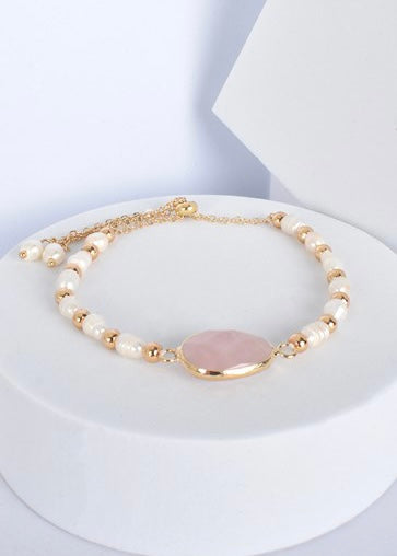 Stone and Pearl Bracelet (Pink)