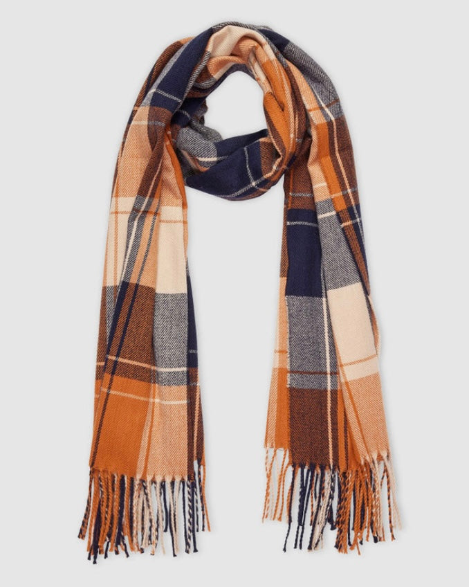 louenhide, scarf, glasgow, scarves, acrylic scarf, tan, navy