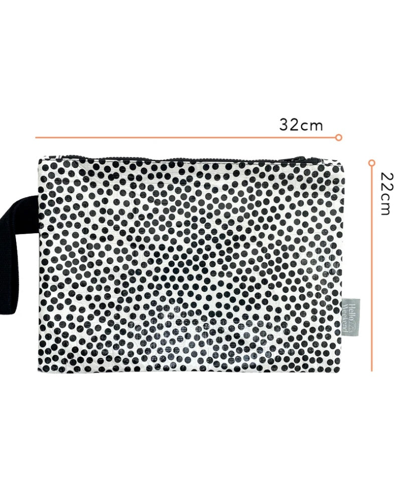 hello weekend, good to go pouch, speckle, waterproof pouch, recycled materials, pouch, clutch bag, eco friendly