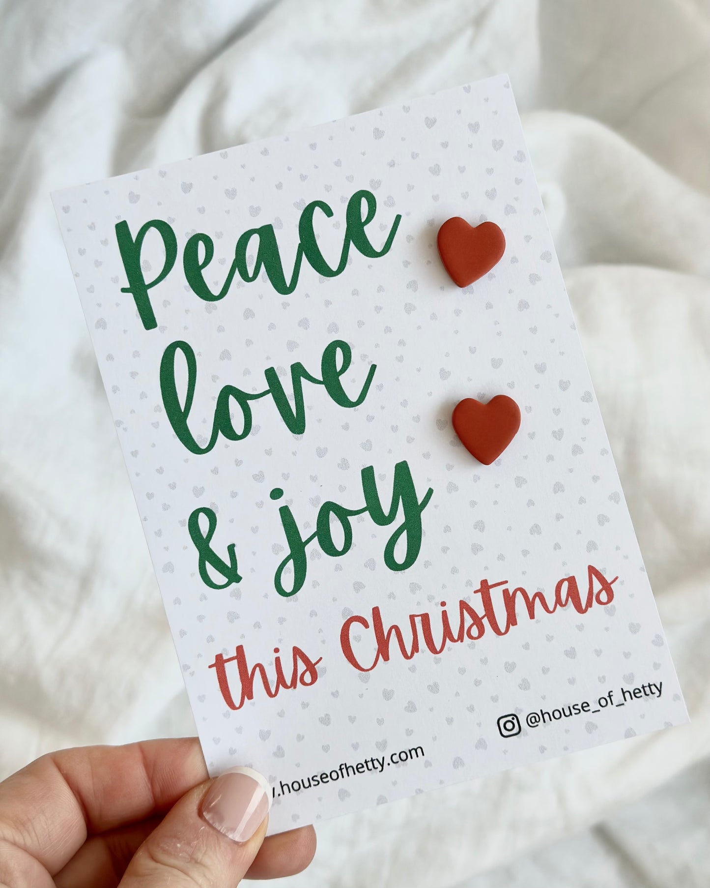 Christmas Heart Studs (Peace, Love & Joy)
